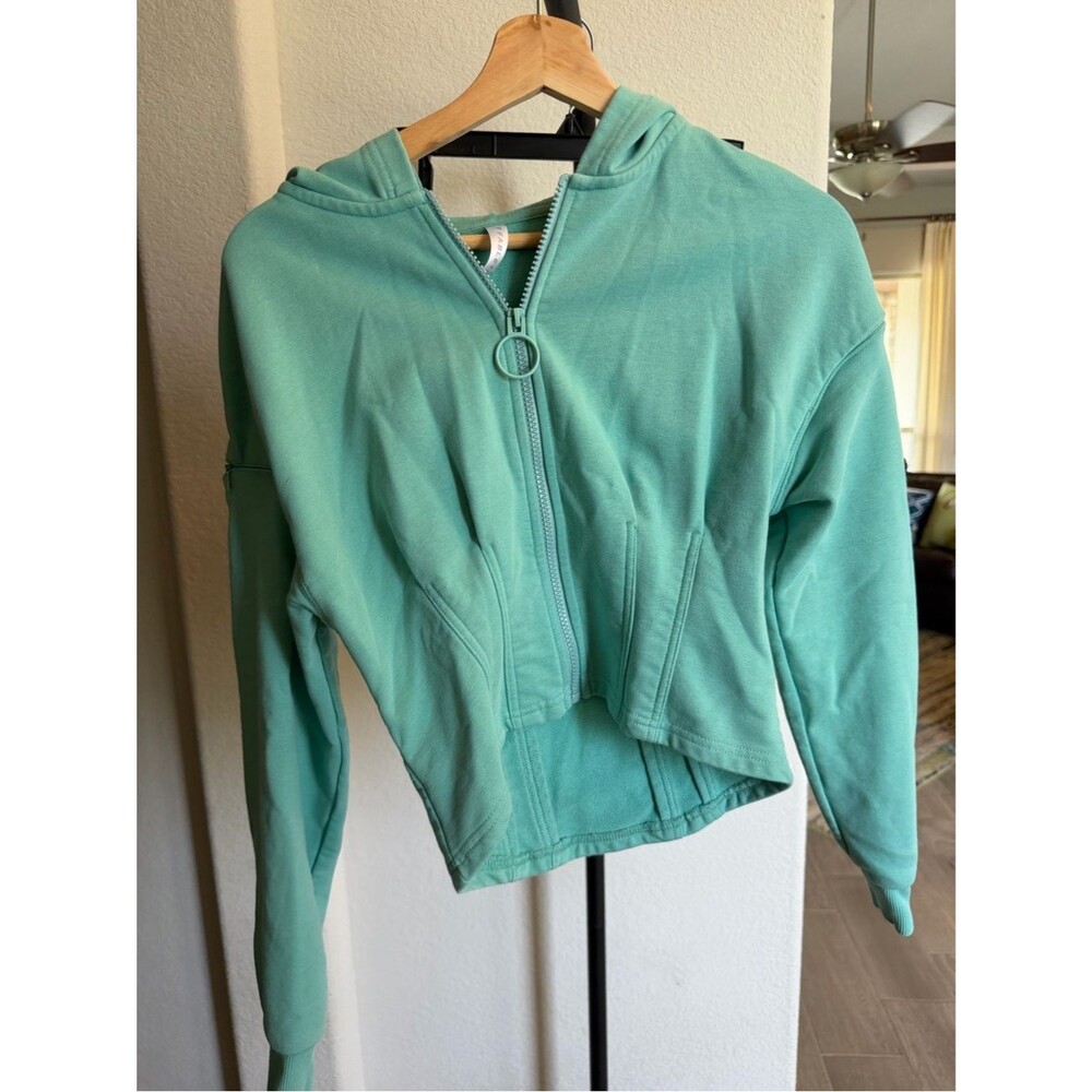 Fabletics Mint Teal Lightweight Full Zip Cropped Hoodie XXS